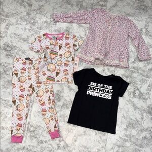 Kids Pajamas Set with Ice Cream and Cupcake Print plus two tops.